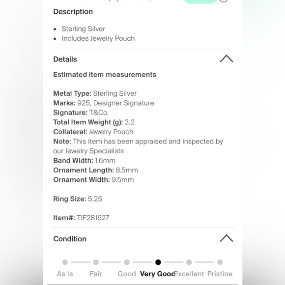 Authentic Tiffany & Co.  Necklace pendant and ring. - Picture 2 of 7